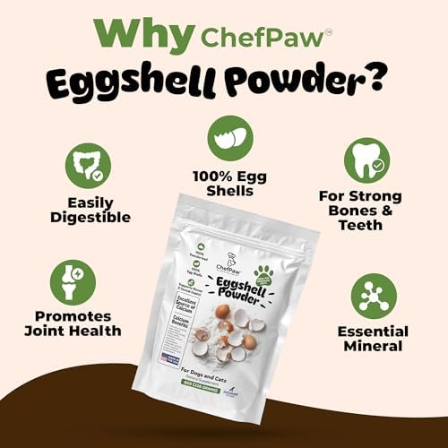 8oz ChefPaw Eggshell Powder for Dogs – Natural Calcium Supplement for Bone Health - Free Chefpaw Nutrition App Access – 100% Powderized - Safe for Homemade and Raw Dog Food Diets
