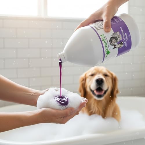 GreenFist Pet Shampoo Conditioner for Dogs & Cats Care Intense Cleaning Power Sooth Skin Made in USA (Lavender 1 Gallon)
