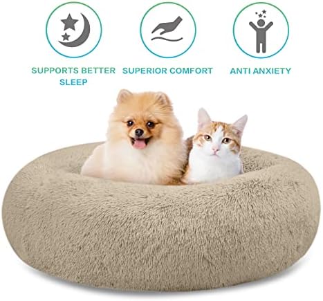 SAVFOX Calming Donut Dog Bed, 45", Beige
