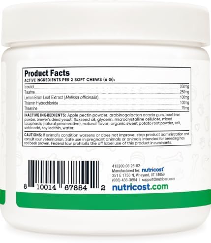 Nutricost Pets Calming Support Soft Chews for Dogs (Beef Flavored) 60 Count, 60-Pack, 60 Count