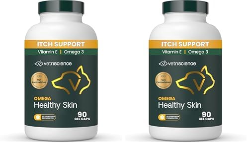 VetriScience Omega Healthy Skin Capsules, 3.6.9 Fish Oil Supplement for Dogs & Cats, Skin Health, Coat Growth, Reduce Shedding, Over 750 mg Omega Fatty Acids per Capsule, Gel Caps,90 Count(Pack of 2)