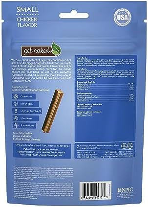 Get Naked Calming Dental Sticks for Dogs – Grain-Free Chicken Flavor, Anxiety Relief with Chamomile, Passion Flower, No CBD, Tartar Control, Gluten-Free – Small Sticks 6.2 oz Bag