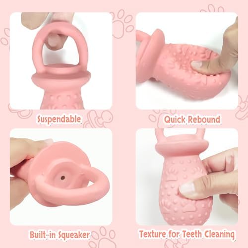 Latex Chew Dog Toys, Novelty Squeaky Pacifier Dog Toys, 5.2" Durable Pacifier Dog Chew Toys for Small and Medium Dogs(Pink,1Pcs)