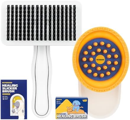 [PETHROOM] Bundle - Slicker Brush & Healing Brush Set | Coated Tips for Gentle Grooming and Deshedding & Soothing Silicone Grooming Tool