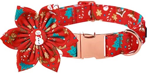 Lionet Paws Christmas Dog Collar with Flower, Dog Flower Collar with Metal Buckle for Dogs and Cats, Adjustable Comfortable Dog Collar Girl Gift, S, Neck 10-16 in