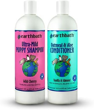 earthbath, Ultra-Mild Puppy Shampoo and Oatmeal & Aloe Conditioner - Best Dog Shampoo and Conditioner, Made in USA, 100% Cruelty Free Dog Wash, Soothing Oatmeal Shampoo for Dogs - 16 Oz (1 Set)