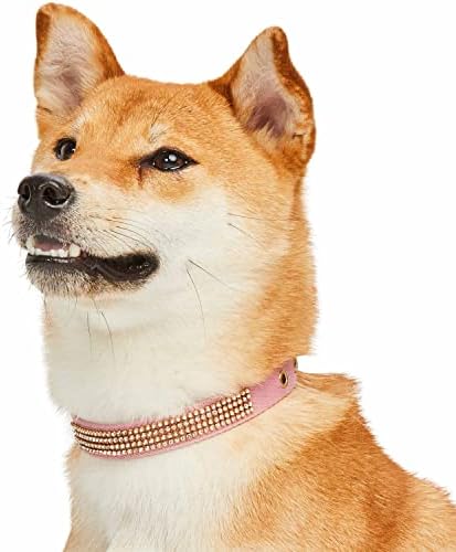 Blueberry Pet Sparkling Rhinestone Adjustable Dog Collar with Metal Buckle, Baby Pink, Neck 13-16.5", for Medium Breed