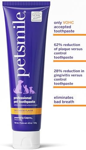 Petsmile Pet Teeth Brushing Kit, Toothpaste + Brush, Say Cheese 4.2 Oz | Toothpaste + 45° Patented Toothbrush, VOHC Accepted, Calprox® Powered, 4-Month Supply, Human-Grade, Clinically Proven