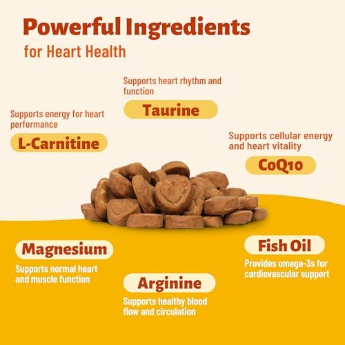 Dog Heart Health Supplements with Taurine for Dogs, 7.76 oz | With CoQ10, L-Carnitine, Fish Oil, Vitamins - Supports Cardio & Cardiovascular Health, Antioxidant Support