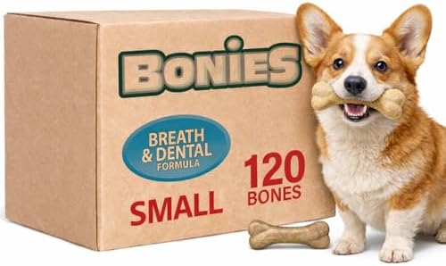 Bonies Natural Breath and Dental Formula Small-Sized Single Bone - All-Natural Ingredients, Fresh Breath, Cleans Teeth, Low Calories, Chicken Flavor, Small Dogs, 120 Bones