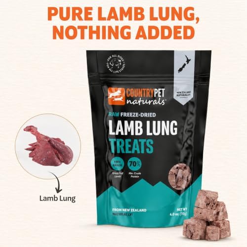 New Zealand Raw Freeze-Dried Pure Lamb Lung 70% Protein Bites - 100% Grass-Fed, Super Premium, Single Ingredient, Grain & Gluten Free Dog Treat & Topper. No Crumbling, 3-Pack