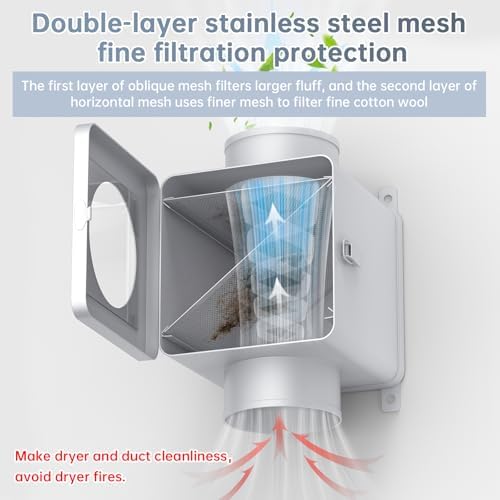 Metal Dryer Lint Trap,Indoor Lint Trap for Dryer with 4inch 8FT Dryer Vent Hose,2 Clamps,2 Stainless Steel Mesh Filters,Secondary Lint Trap for Electric & Gas Dryers