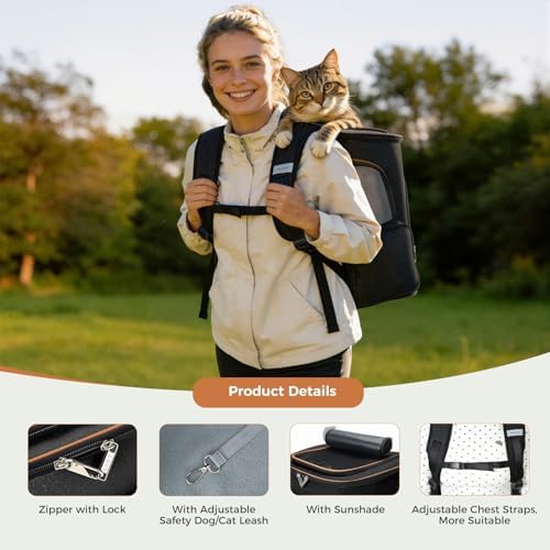 Lekereise Large Cat Backpack Carrier, Expandable, Up to 18 lbs, Black
