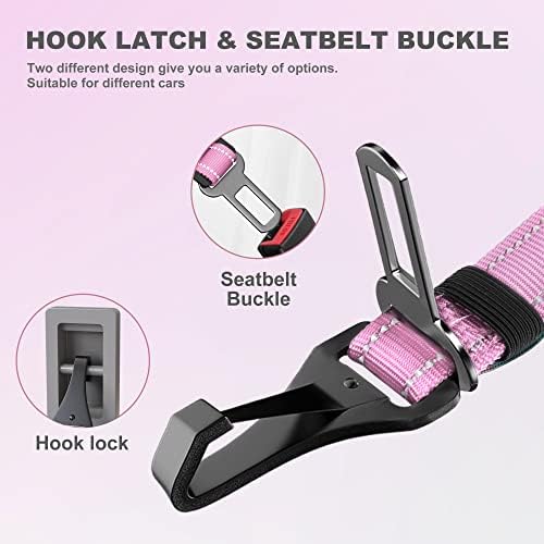 IOKHEIRA Dog Seatbelt - Adjustable Reflective Bungee, Aluminum Swivel Carabiner