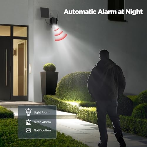 YUPBOE Security Cameras Wireless Outdoor Solar: Battery Cameras for Home Security WiFi Camera Outdoor Surveillance Camera PTZ 360° CCTV Cam System with Floodlight Color Night Vision PIR Sensor