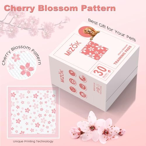 MIZOK Puppy Pads 36x36 Dog Pads Extra Large Odor Control Pee Pads for Dogs, Ultra Absorbent Up to 11 Cups 6 Layers Leak-Proof, Pink Cherry Blossom Prints& Lavender Scented(60 Counts)