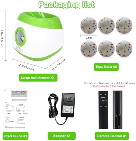 MEKAPLE Automatic Dog Ball Launcher, Upgraded Interactive Dog Balls Thrower with 3 Distance 29Ft-79Ft, Remote Control Ball Launcher for Medium & Large Dogs, 5 Etpu Balls Included (Lime Green)