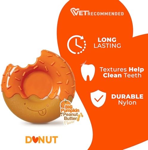 Nylabone Power Chew Novelty Donut Durable Dog Chew Toy, Large | Pumpkin and peanut butter flavor, teeth-cleaning textures, discourages destructive chewing, for large dogs up to 50 lbs