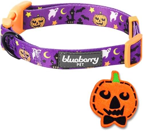 Blueberry Pet Halloween Darkness Deserted Castle Designer Adjustable Dog Collar with Decoration, Small, Neck 12"-16"