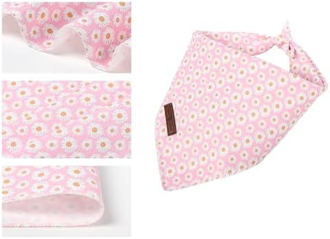 Lionet Paws Spring Daisy Dog Bandana Washable Cotton Handkerchief Scarf Triangle Pink Bandana for, Small (Pack of 1), Small, Pink