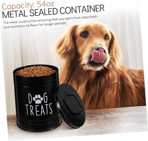 STOBAZA Metal Dog Food Storage Container with Airtight Lid Compact Pet Food Organizer for, iron, Black