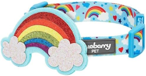 Blueberry Pet Rainbow Clouds Adjustable Dog Collar with Blingy Decor, Small, Neck 12"-16"