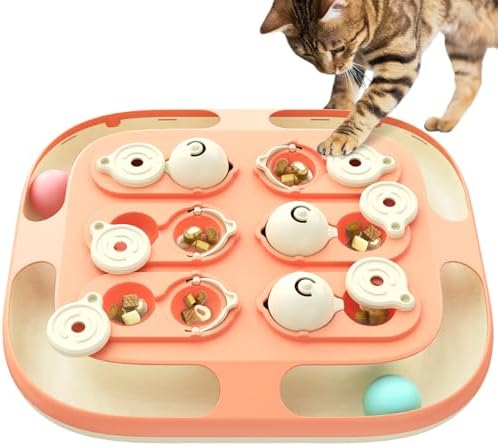 KADTC 2-in-1 Cat Puzzle Toy & Track Balls, Interactive Slow Feeder for Cats | Large Activity Board: 2 Play Modes, 2 Challenge Levels, No Loose Parts; Eases Indoor Boredom, Burns Energy, Curbs Fast Eating