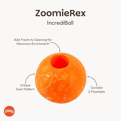 P.L.A.Y. Cute Outdoor Dog Toys - ZoomieRex IncrediBall Rubber Ball Toy, Great for Puppies & Small, Medium, Large Dogs - Dishwasher Safe, Indestructible, Floats in Water, Beach Friendly (Orange, Small)