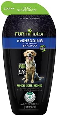 FURminator Ultra Premium deShedding Shampoo for Dogs, 16 oz Pouch | Self-Sealing Spill Resistant Pouch, Reduces Excess Shedding, Helps Remove Wet Dog Smell, No Parabens or Dyes, Fresh Scent