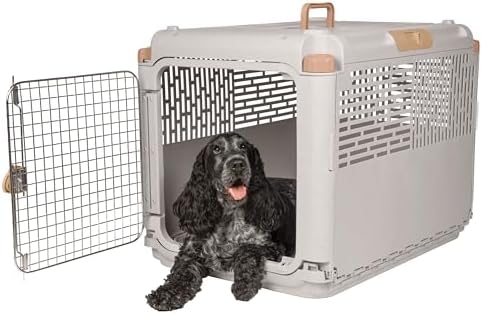 SportPet Designs Collapsible Medium Pet Travel Carrier (Tan), Hard-Sided Kennel for Medium Dogs, Puppies, Cats, Kittens, Animals up to 50lbs, Washable Home & Outdoor Pet Crate, 30.6"L x 22"W x 23.25"H