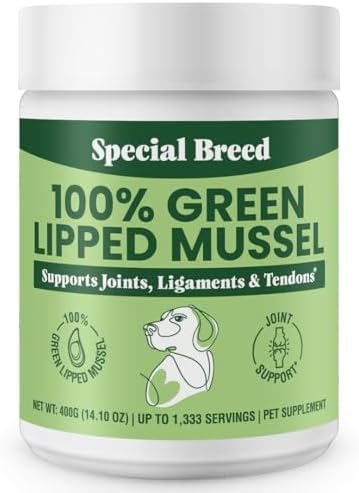Special Breed Green Lipped Mussel Powder for Dogs & Cats - 100% New Zealand Green Lipped Mussels - Natural Hip & Joint Supplement for Joints, Tendons, Ligaments, Muscles - 400 Grams - 1,333 Servings