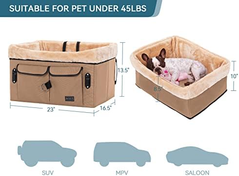 Petsfit Dog Booster Car Seat, Medium/2 Small Dogs Up to 45 lbs, Washable Pad, Tan