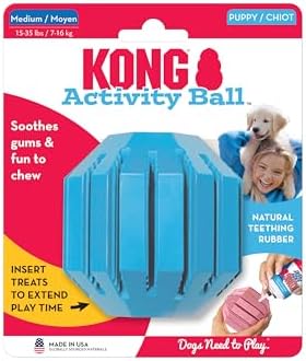 KONG Puppy Activity Ball, Teething Toy, Medium Puppies, Random Color | Soft & Durable KONG Natural Rubber Activity Ball for Teething Puppies That Eases Aching Teeth & Sore Gums