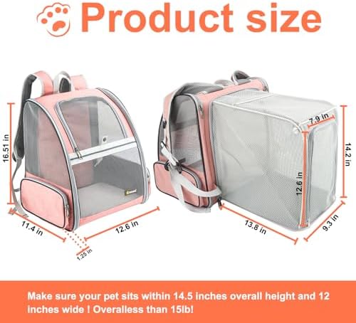 Texsens Bubble Backpack Pet Carrier, Expandable, Pink