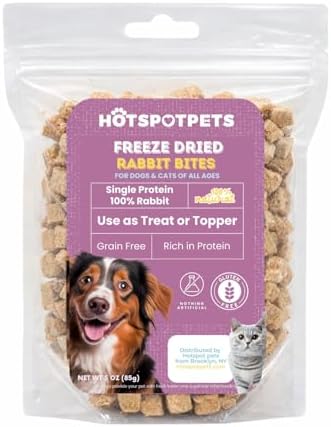 hotspot pets Freeze Dried Rabbit Treats for Dogs & Cats – Made in USA – (3 Ounce~100+pcs) Raw Single Protein Rabbit Bites Training Rewards & Food Topper – Grain Free, Low Calorie