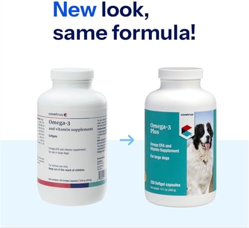 Covetrus Omega-3 Soft Gels for Large Dogs – Essential Fatty Acids with Vitamins A, E & D3 – Skin, Coat & Joint Supplement – 250 Count