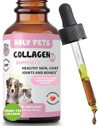 Premium Grass-Fed Liquid Collagen for Dogs & Cats – 5 Types I, II, III, V, X – Joint, Skin & Coat Support – Hyaluronic Acid – Hydrolyzed Bovine, Fish & Chicken Collagen – 2oz, 30 Servings
