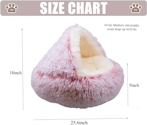 ZaneSun Calming Dog Bed & Cat Cave, Pink, 25.6"x25.6"