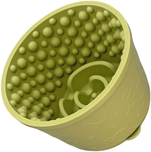 2-in-1 Licking Toy & Silicone Slow Feeder Bowls with Suction Cup - Non-Slip Mat for Bored Small Breed Dogs, Anxiety Relief, Anti-Choking (4.3" x 2.9", Green)