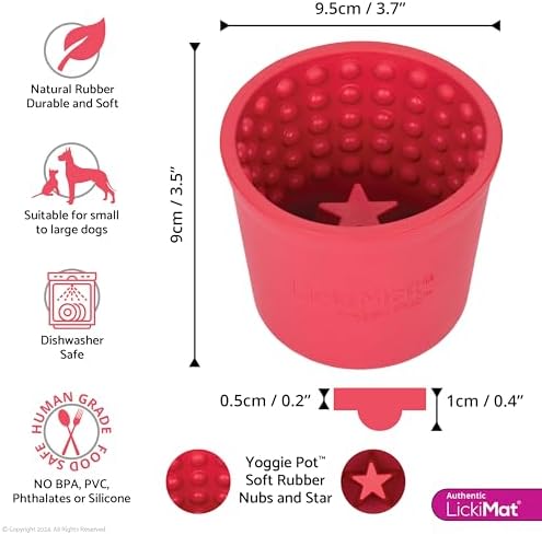 LICKIMAT Yoggie Pot – Distraction, Fun and Enrichment. Long Lasting Rubber Licking Treat Dispenser for All Dog Sizes and Slow Feeder for Small Dogs - Pink