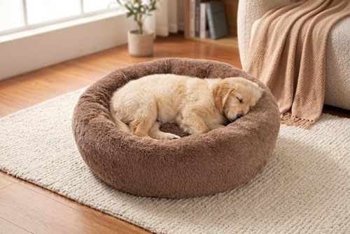 SAVFOX Calming Donut Dog Bed, 23", Brown