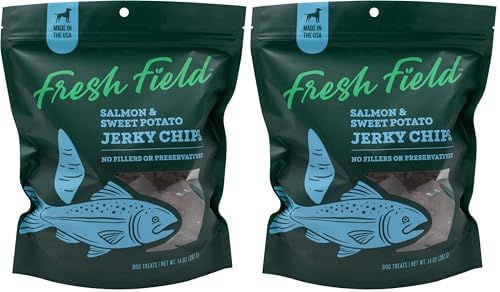Fresh Field Salmon & Sweet Potato Jerky Chips, 14 oz – All-Natural Dog Treats, USA Made, Omega-3 Rich, Supports Health (Pack of 2)