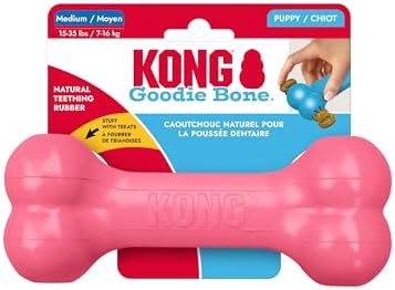 KONG Puppy Goodie Bone, Natural Rubber Chew, for Medium Puppies, Pink | Stuffable Teething Toy Made from KONG Soft Natural Rubber, Soothes Sore Gums & Keeps Teething Puppies Busy