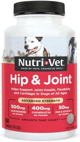 Nutri-Vet Hip & Joint Supplement for Dogs, Glucosamine Chondroitin, 150 Ct