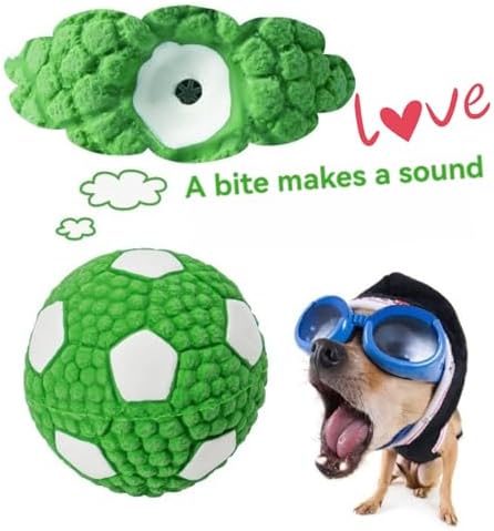 Squeaky Chew Dog Toys Interactive Sports Balls with Squeaker Soft Latex Rubber Bouncy Fetch Ball Toy (Soccer, Volleyball, Football, Tennis) for Puppy & Dog (Soccer-Green,Small)