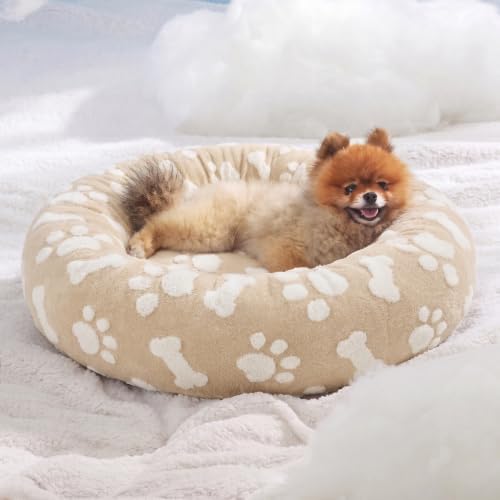 LE SURE Shown on TV Jacquard Donut Cute Small Dog Beds,Sand 23x23x7in