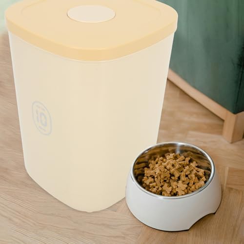 POPETPOP Large Capacity Airtight Pet Food Container with Vacuum Seal Yellow Plastic Grain Storage Bin for Dog and Cat Food Moisture-proof for Indoor Use