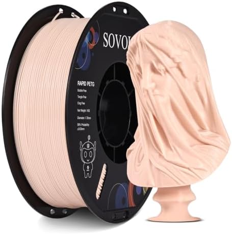 Sovol 3D Printer Rapid PETG Filament 1.75mm 1KG (2.2lbs), High Precision, Strong Toughness, Wiring Tightness, Dimensional Accuracy +/- 0.03 mm, 3D Printing High Speed PETG Filaments, Skin