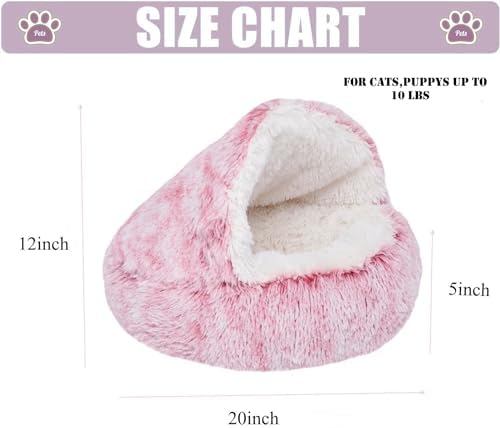ZaneSun Calming Dog Bed & Cat Cave, Pink, 20"x20"