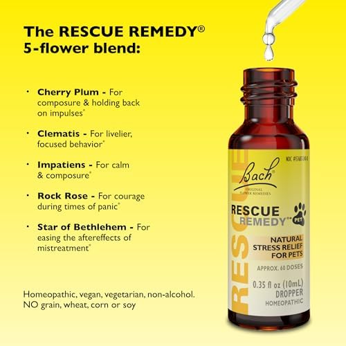 Rescue Remedy Pet Dropper - 10mL - Stress & Tension Support for Dogs & Cats with Bach Natural Flower Essences - Sedative-Free, Homeopathic Liquid Formula - For All Breeds, Ages & Weights